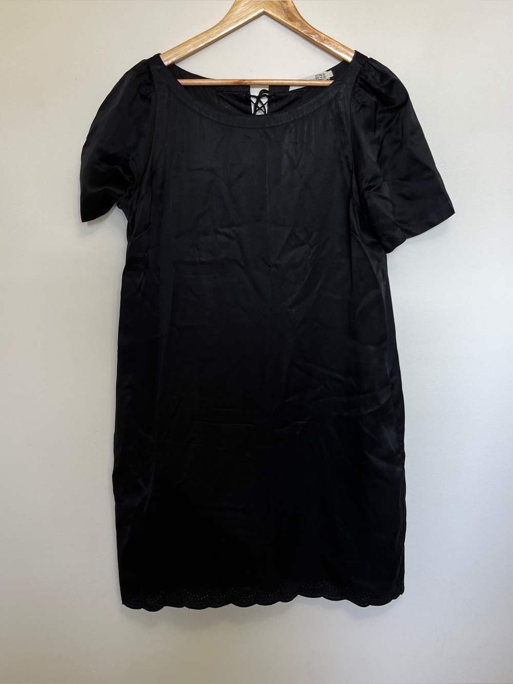 See by Chloe Black Silk A-Line Shift Dress Scallop Lace Up Details Size 10